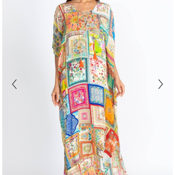 JOHNNY WAS LACE UP MAXI KAFTAN DRESS - Picture 4 of 5